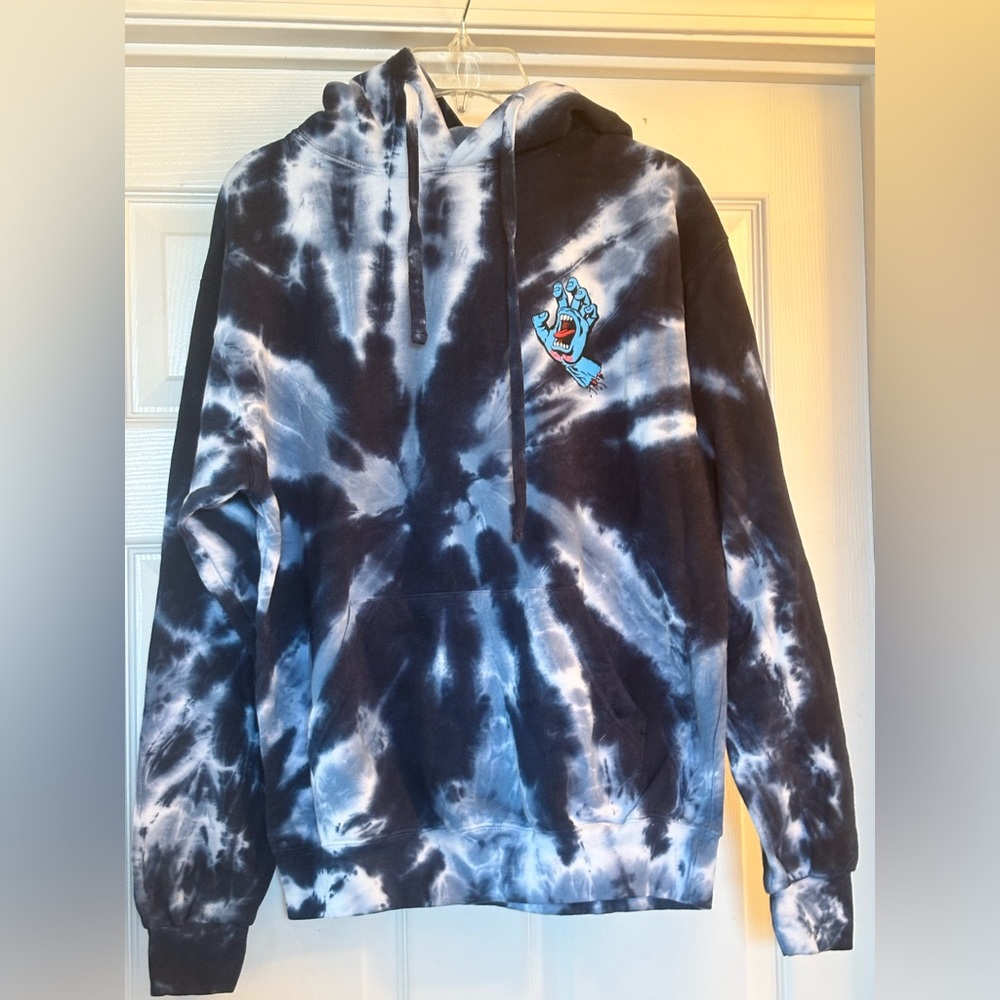 Santa Cruz Skateboards Blue & White Tie-Dye Hoodie with Screaming Hand